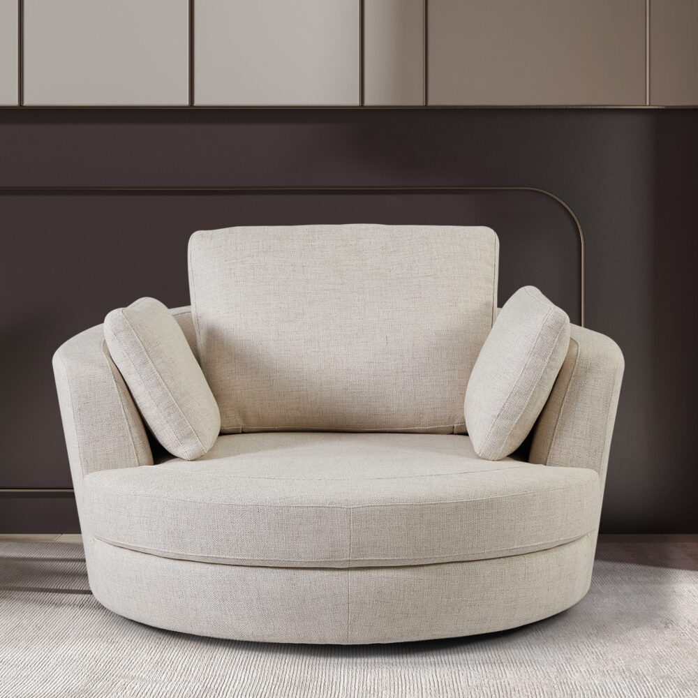 Cuddle Swivel Chair in Astral Almond Fabric - Image 6