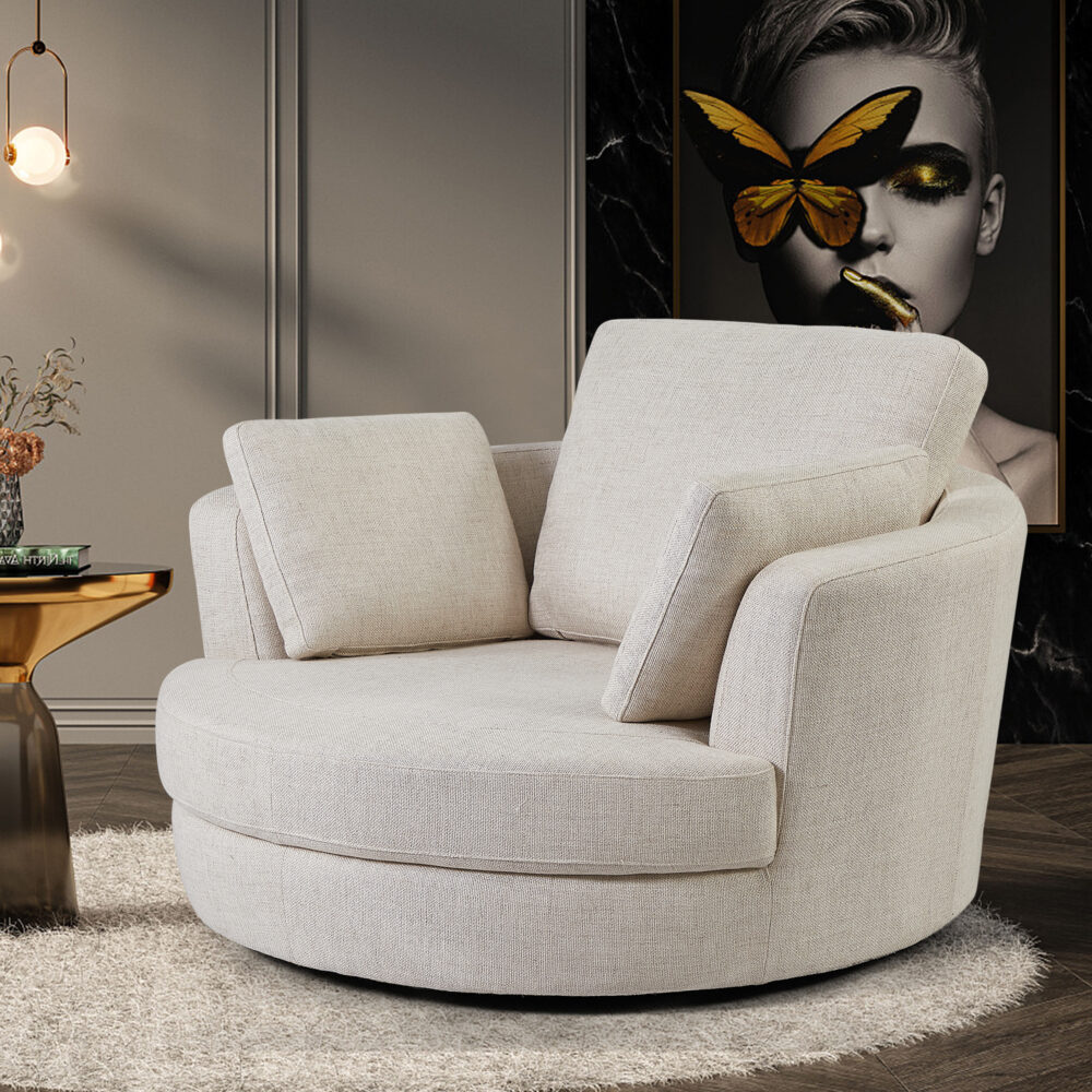 Cuddle Swivel Chair in Astral Almond Fabric - Image 7