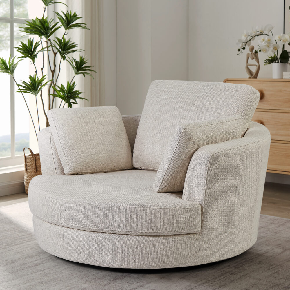 Cuddle Swivel Chair in Astral Almond Fabric - Image 5