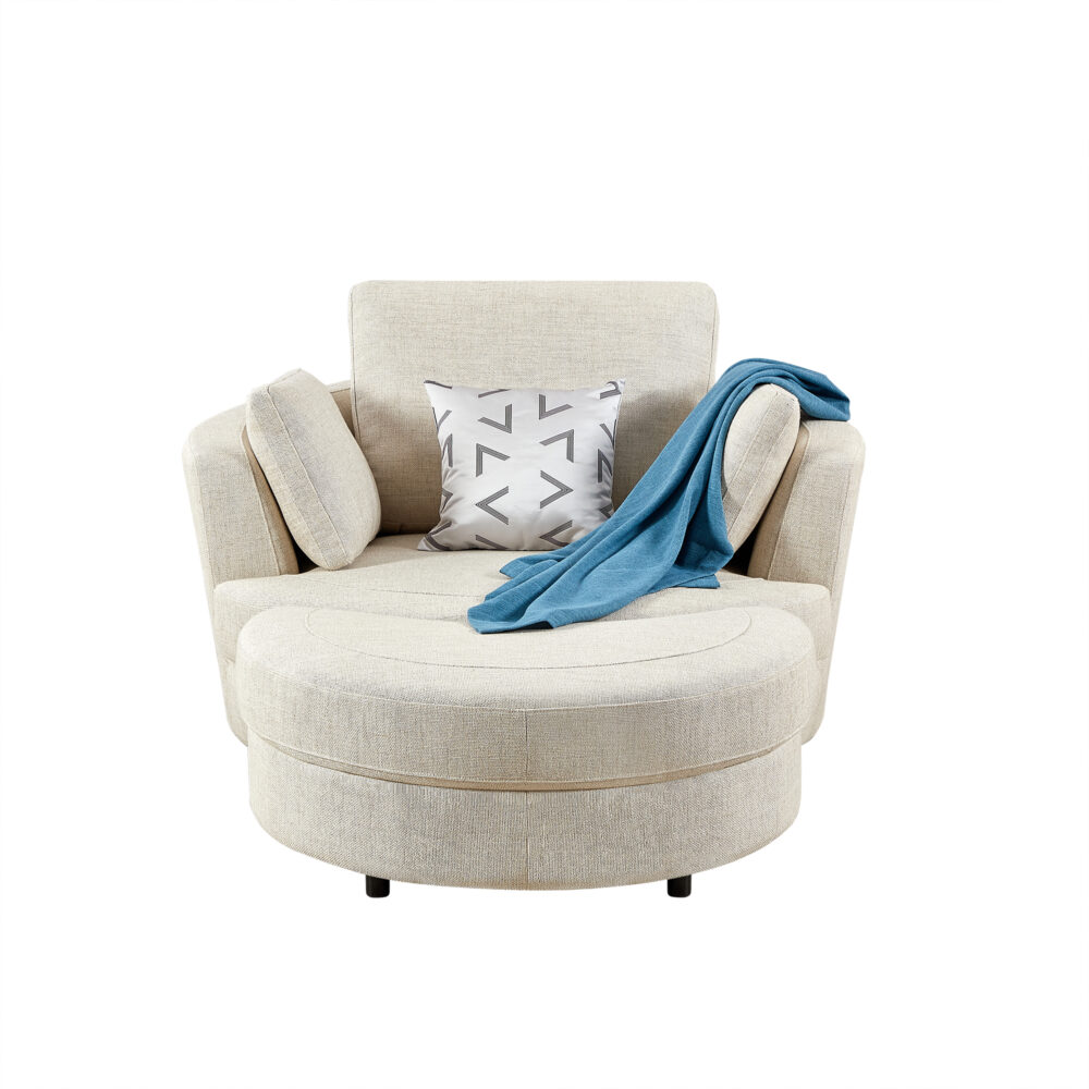 Cuddle Swivel Chair in Astral Almond Fabric - Image 14
