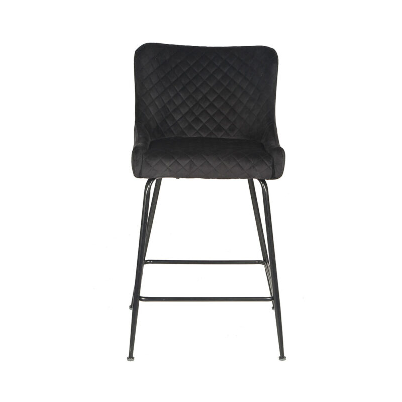 Ethan Stool Set of 2- Black Quilted Velvet