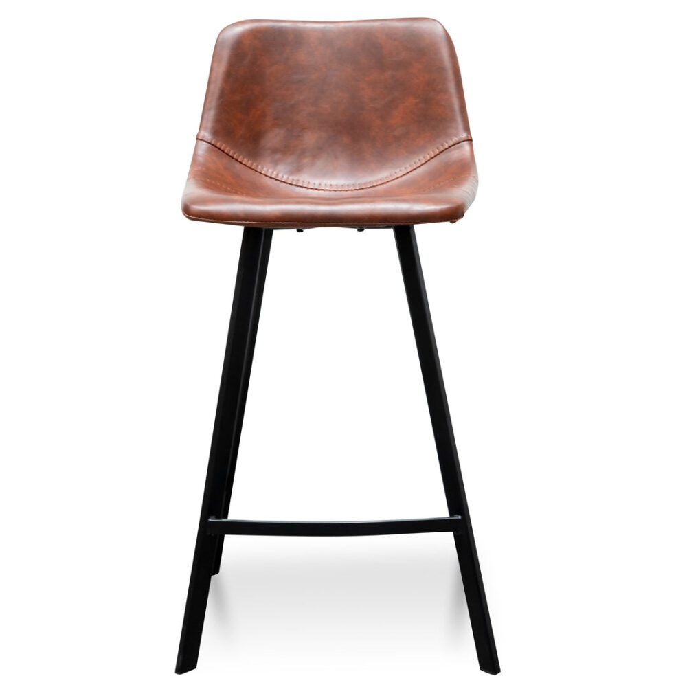 Set Of 2 - Duke 65cm Bar Stool - Cinnamon Brown PU Leather - Image 3
