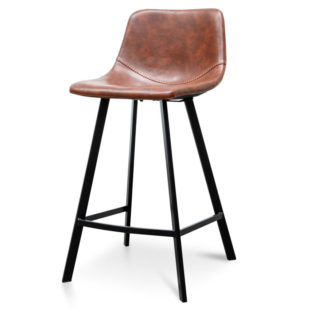 Set Of 2 - Duke 65cm Bar Stool - Cinnamon Brown PU Leather - Image 2