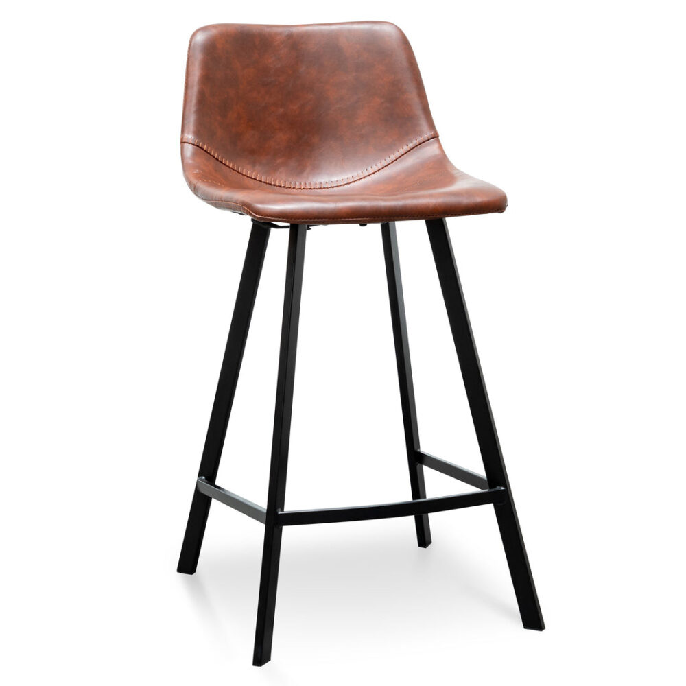 Set Of 2 - Duke 65cm Bar Stool - Cinnamon Brown PU Leather - Image 4