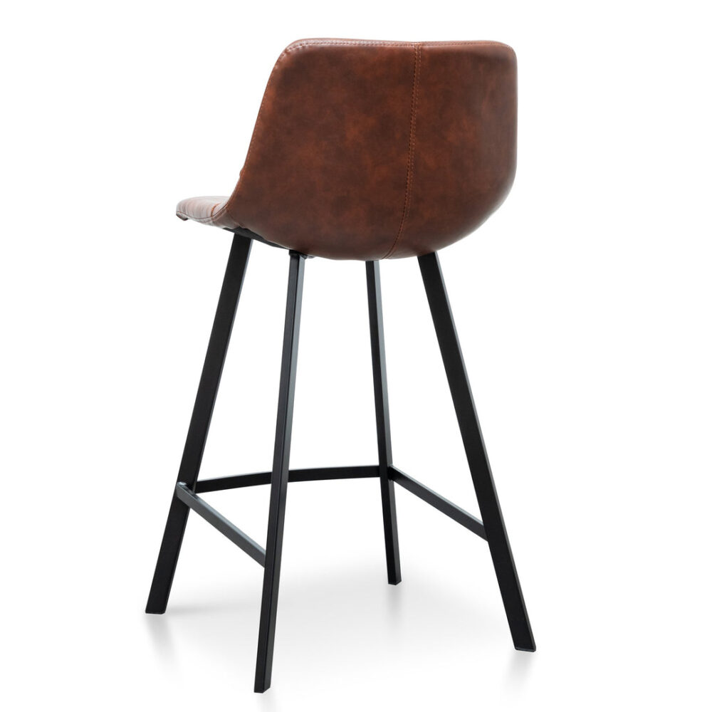 Set Of 2 - Duke 65cm Bar Stool - Cinnamon Brown PU Leather - Image 6