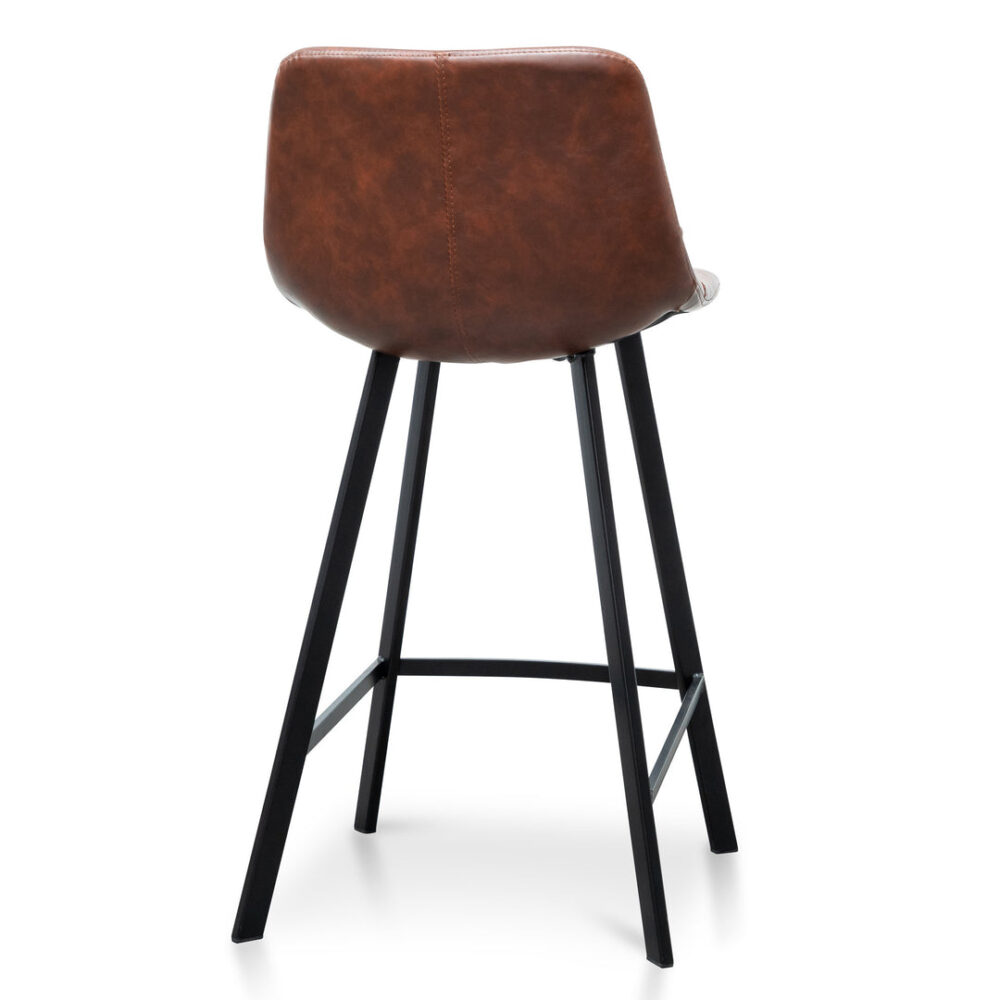 Set Of 2 - Duke 65cm Bar Stool - Cinnamon Brown PU Leather - Image 7