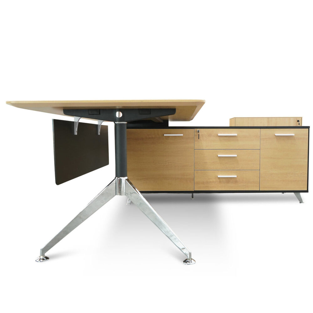 Excel 1.95m Right Return Black Executive Desk - Natural Top and Drawers - Image 5