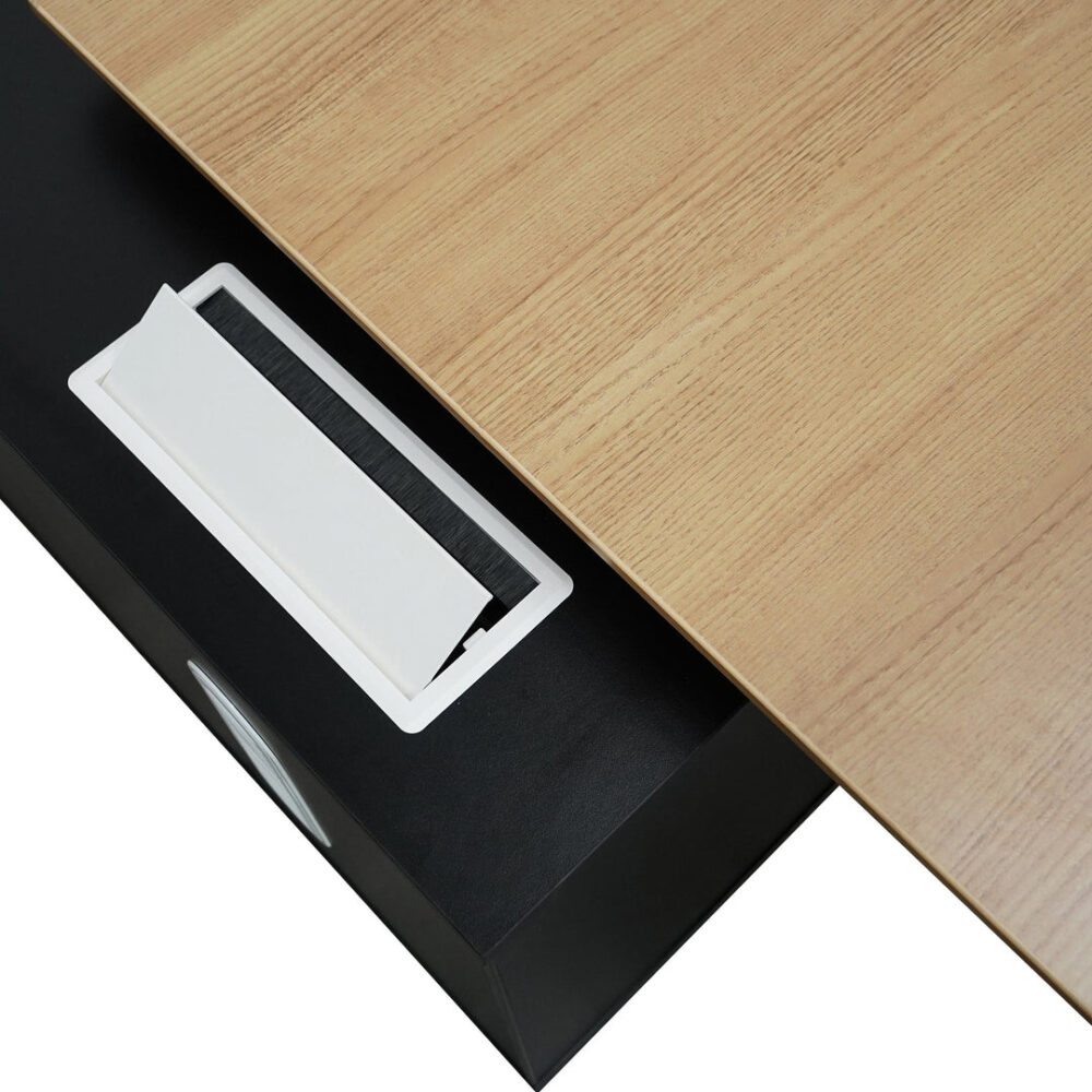 Excel 1.95m Right Return Black Executive Desk - Natural Top and Drawers - Image 6