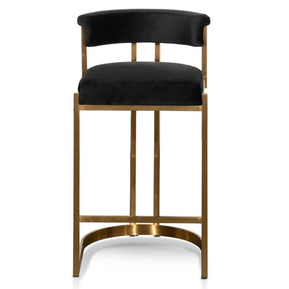 Adela Black Velvet Bar Stool - Golden Base - Image 2