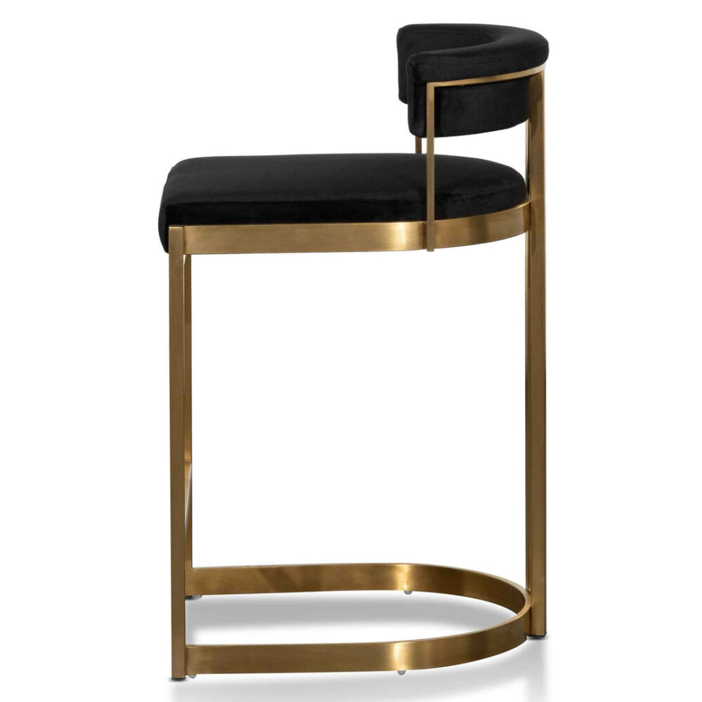 Adela Black Velvet Bar Stool - Golden Base - Image 3