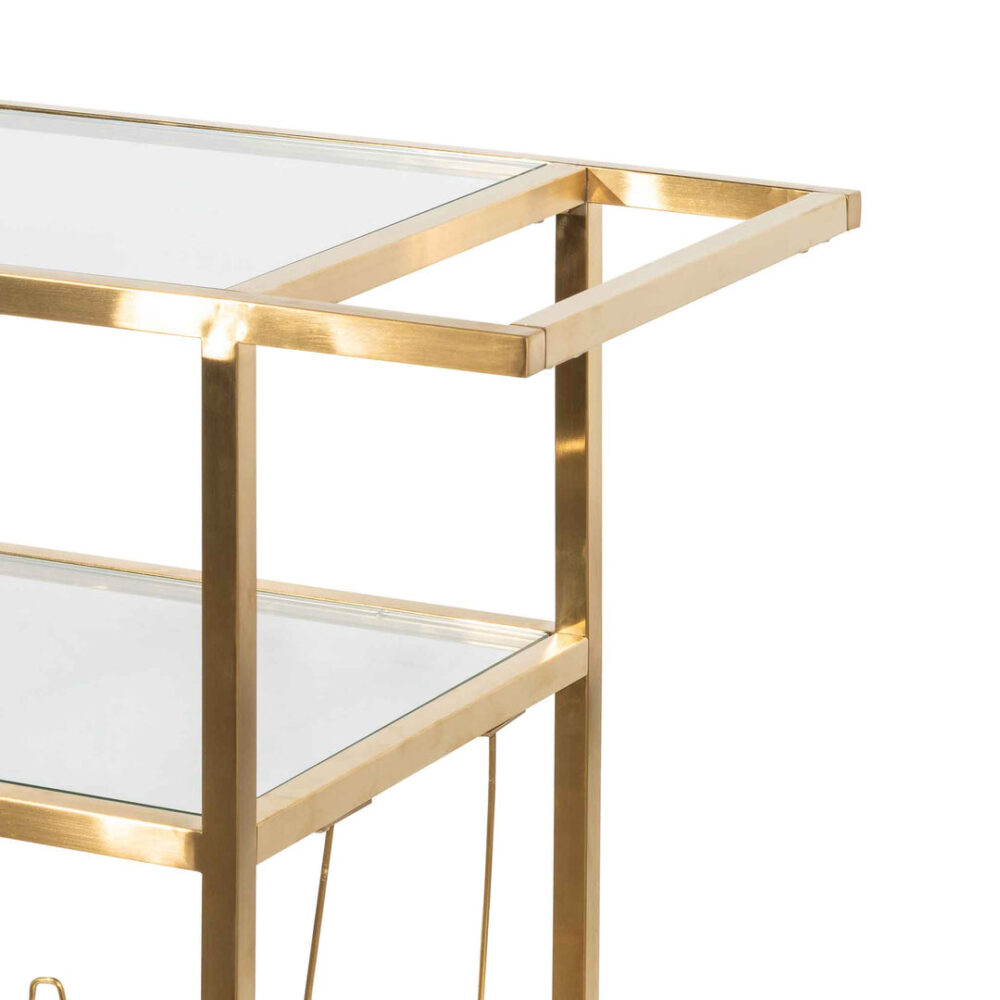 Arden Glass Bar Cart - Brushed Gold Base - Image 6