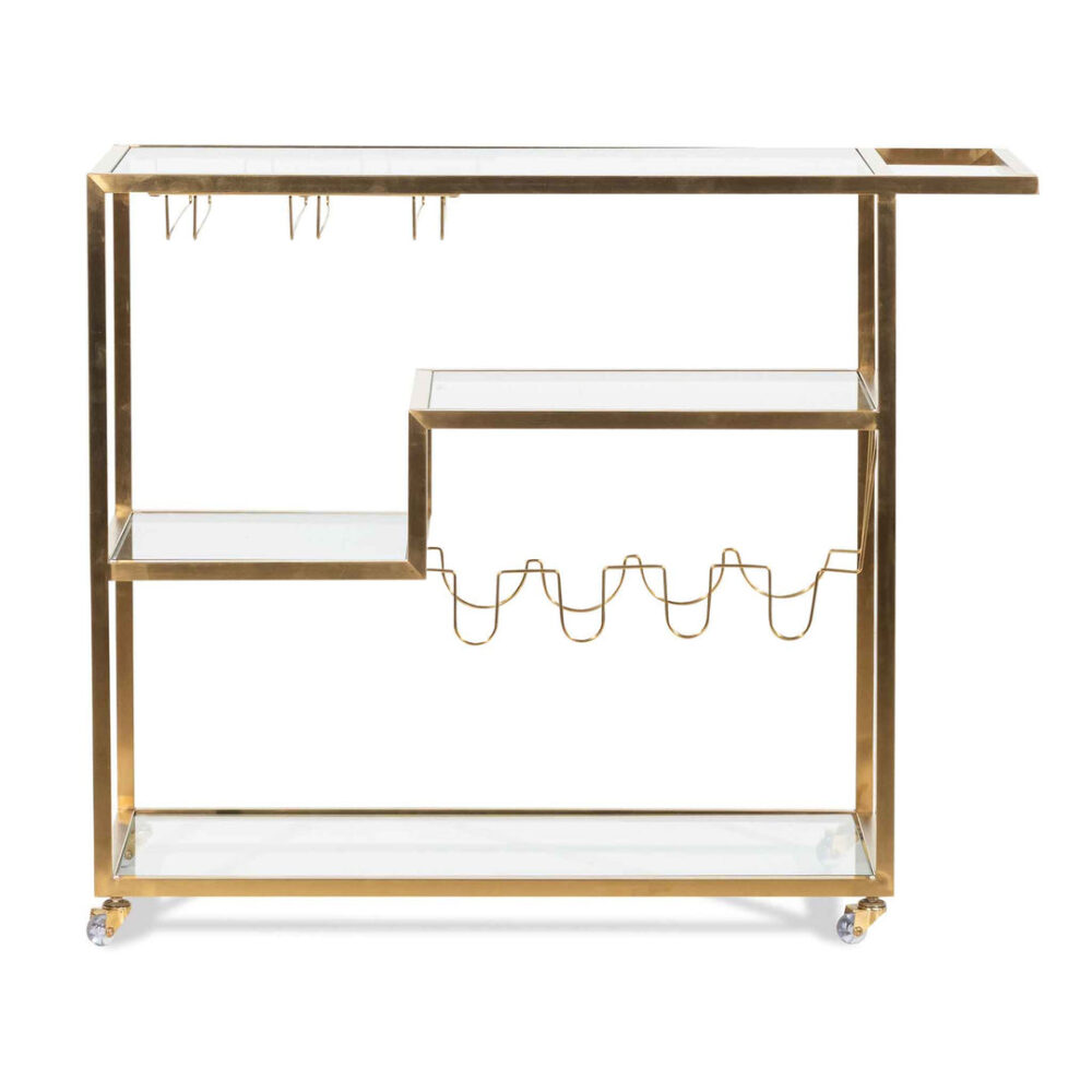 Arden Glass Bar Cart - Brushed Gold Base - Image 2