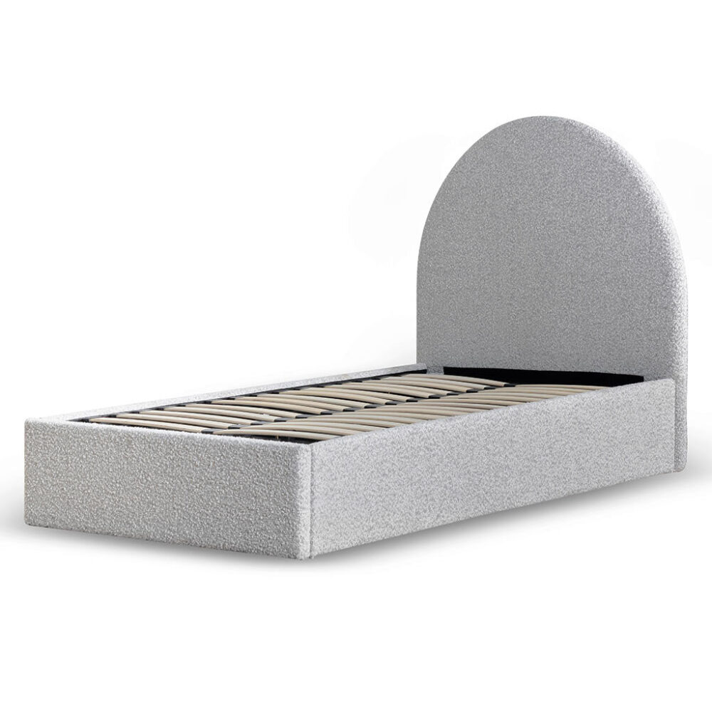 Antonia Single Bed Frame - Pepper Boucle with Storage
