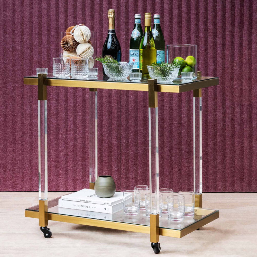 Myron Glass Bar Cart - Brushed Gold - Image 2