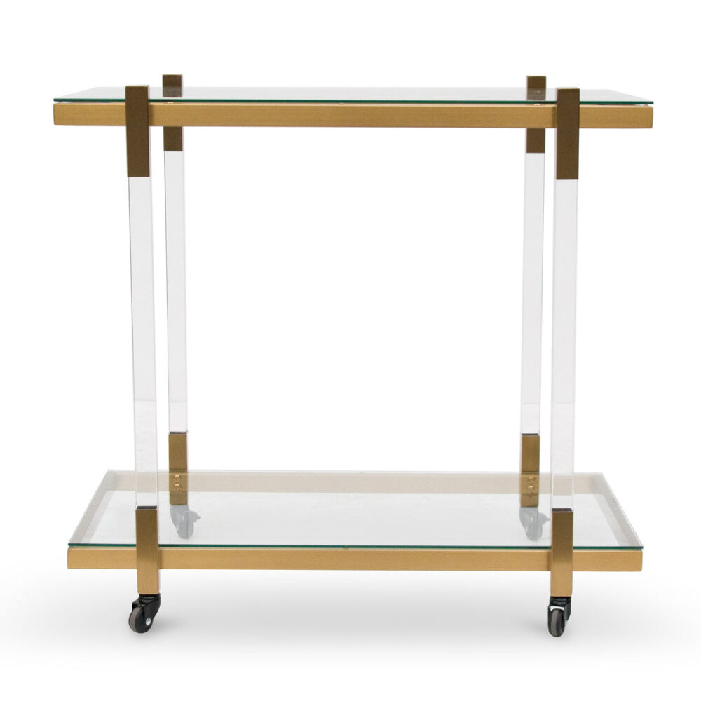 Myron Glass Bar Cart - Brushed Gold - Image 5