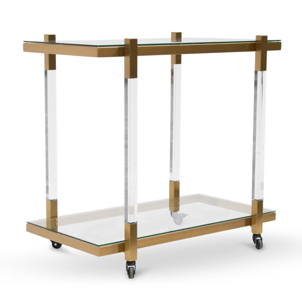 Myron Glass Bar Cart - Brushed Gold - Image 6