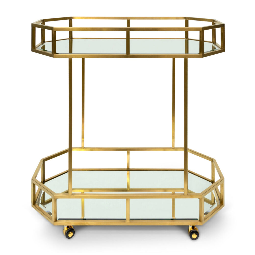 Reggie Bar Cart - Mirror and Gold Base - Image 2