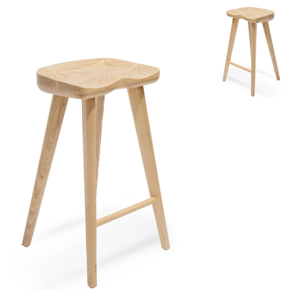 Set of 2 - Bethan 65cm Wooden Bar Stool - Natural