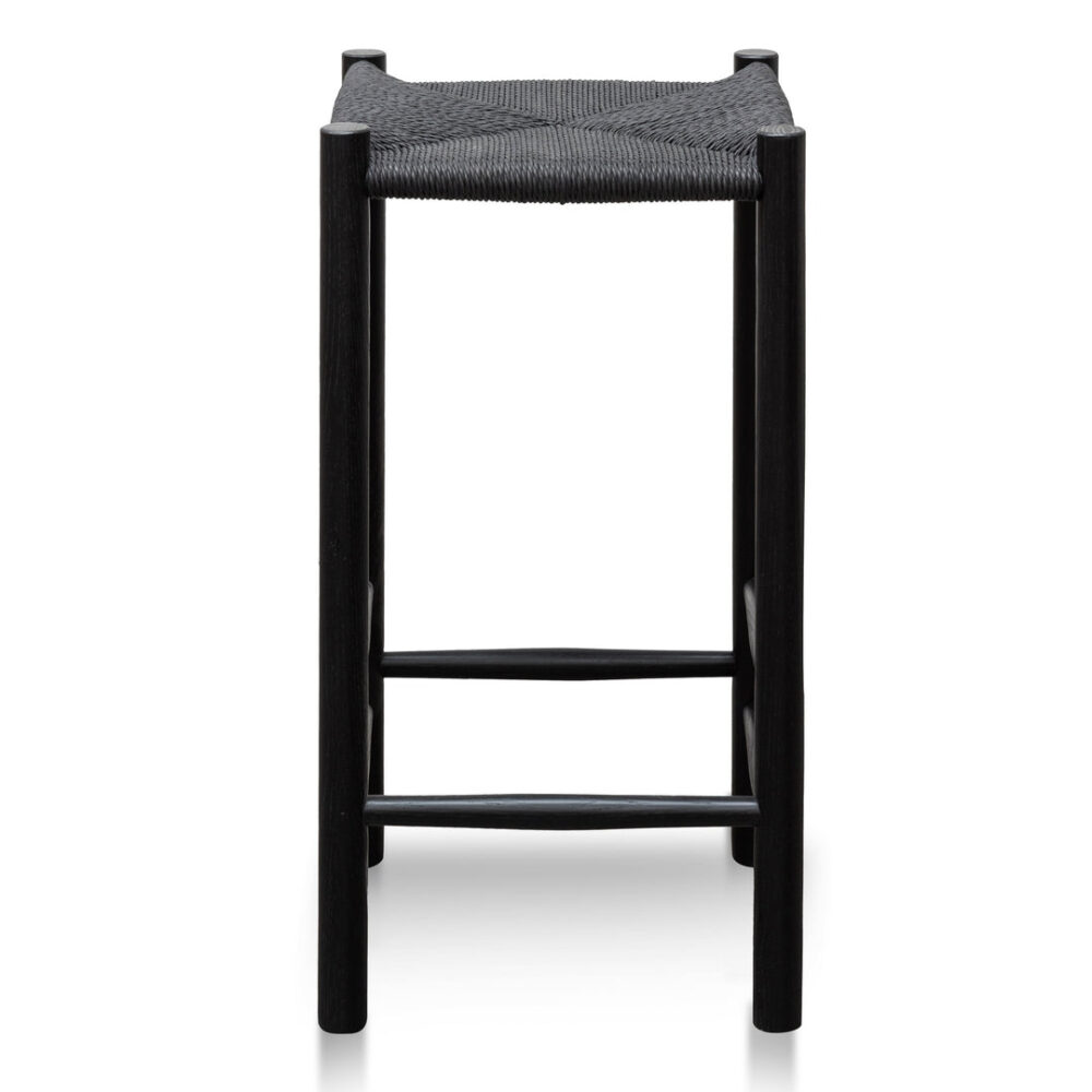 Erika 65cm Black Oak Bar Stool - Black Seat - Image 2