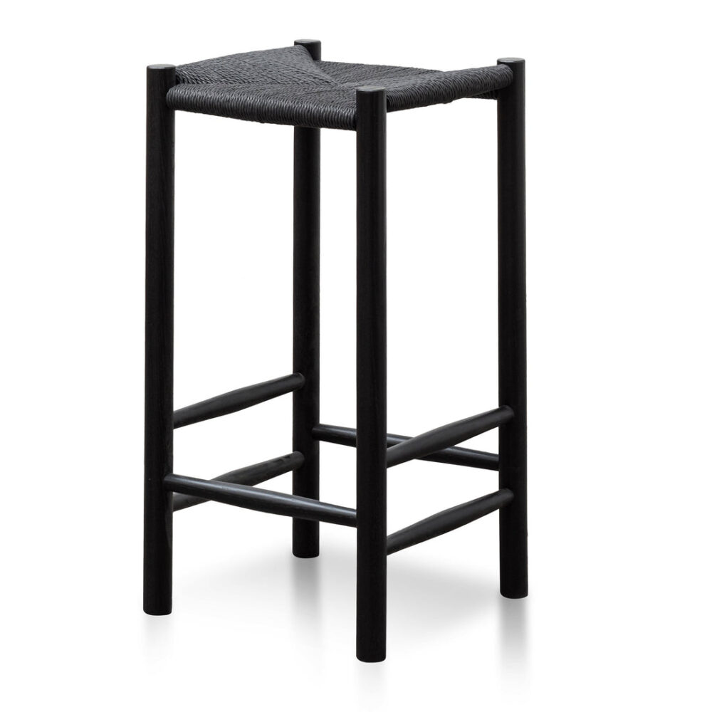 Erika 65cm Black Oak Bar Stool - Black Seat - Image 3