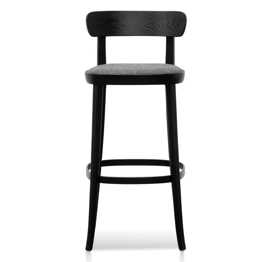 Set of 2 - Josue 65cm Fabric Bar Stool - Black with Pepper Grey Seat - Image 3