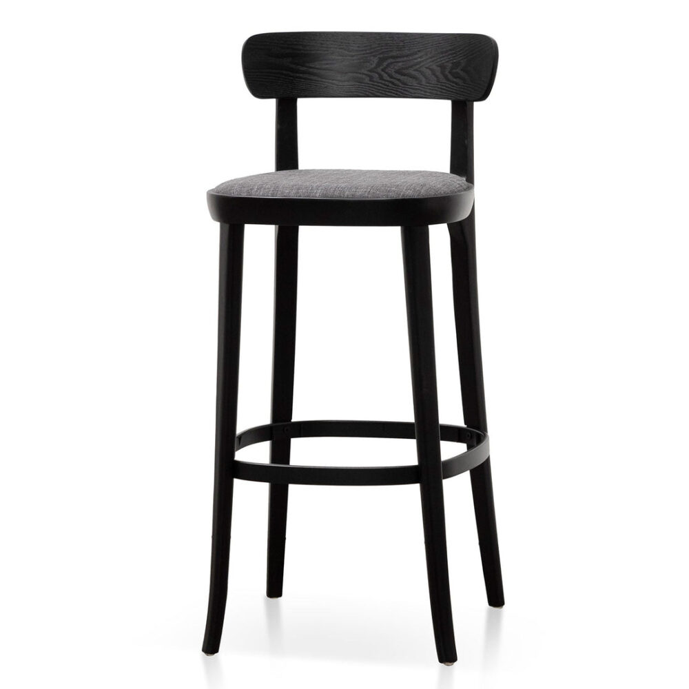 Set of 2 - Josue 65cm Fabric Bar Stool - Black with Pepper Grey Seat - Image 2