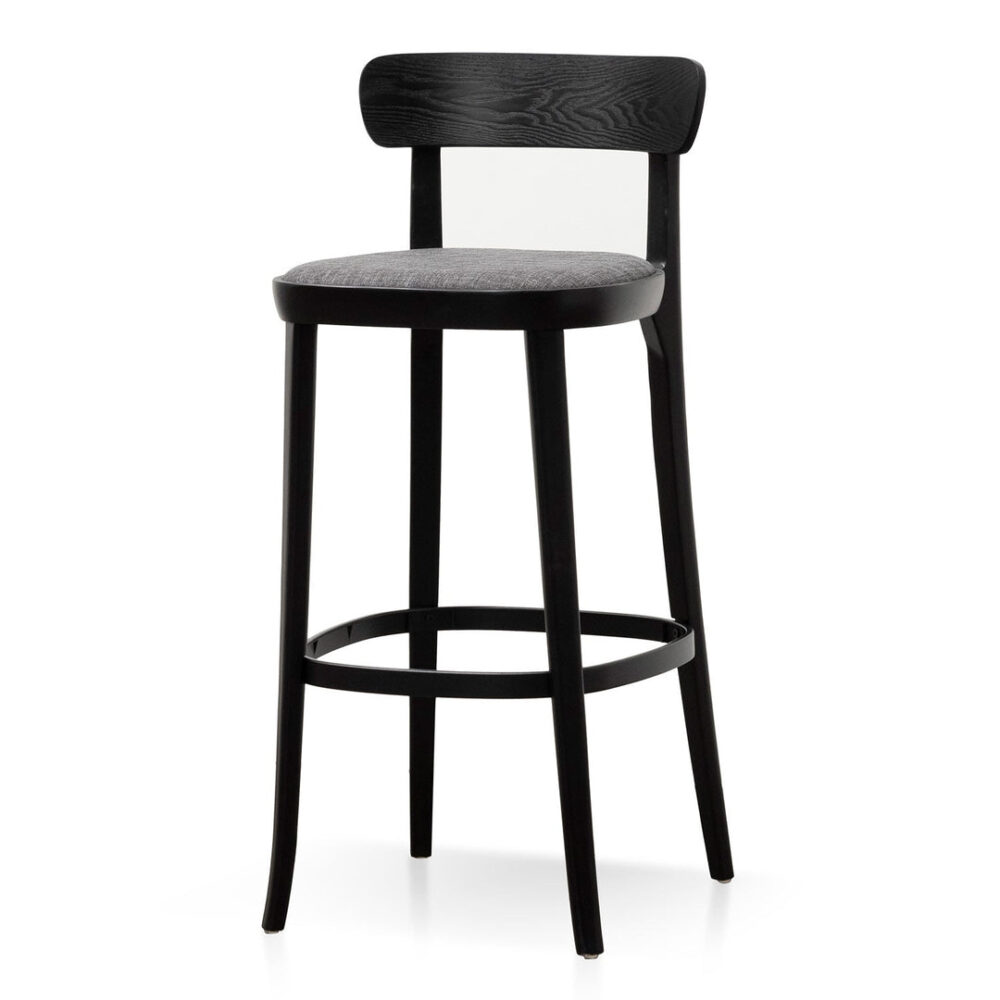 Set of 2 - Josue 65cm Fabric Bar Stool - Black with Pepper Grey Seat - Image 7