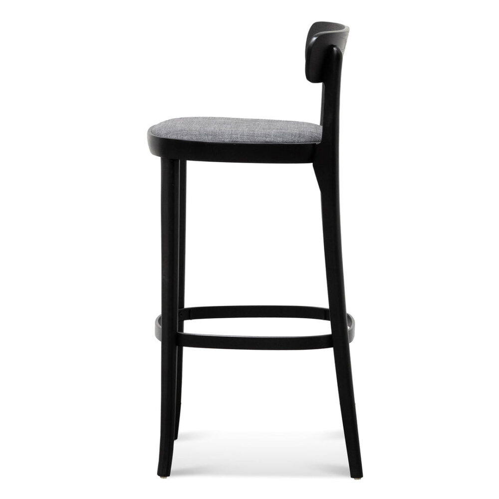 Set of 2 - Josue 65cm Fabric Bar Stool - Black with Pepper Grey Seat - Image 4