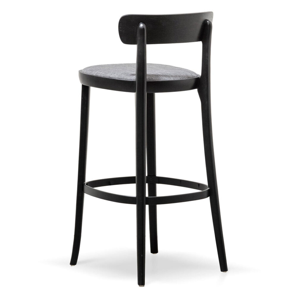 Set of 2 - Josue 65cm Fabric Bar Stool - Black with Pepper Grey Seat - Image 5