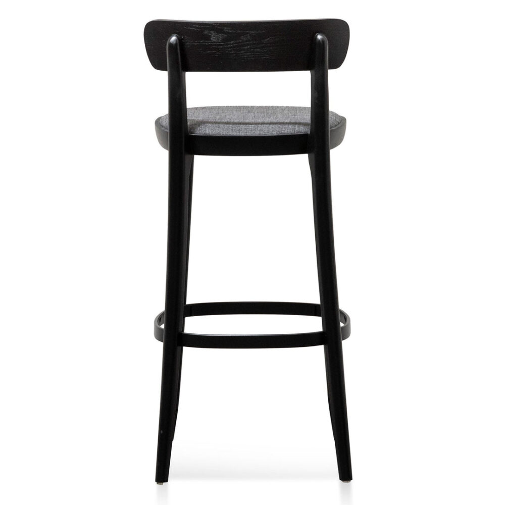 Set of 2 - Josue 65cm Fabric Bar Stool - Black with Pepper Grey Seat - Image 6