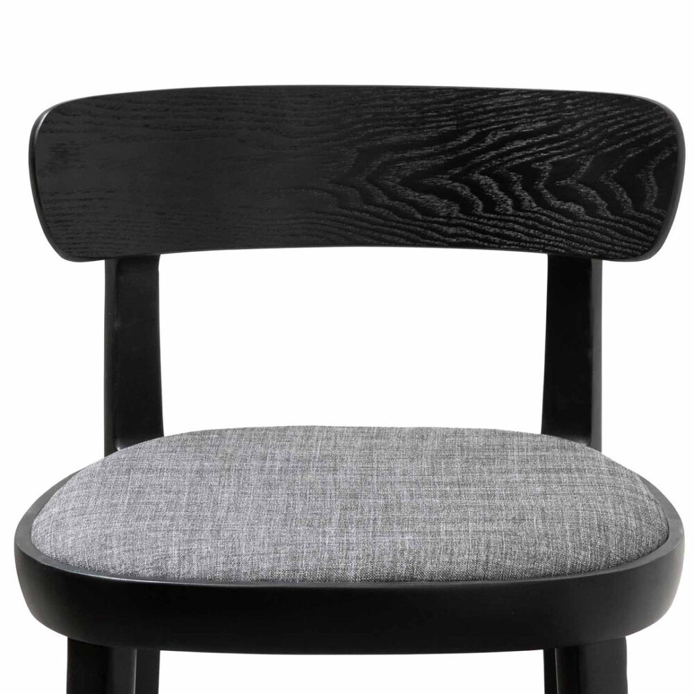 Set of 2 - Josue 65cm Fabric Bar Stool - Black with Pepper Grey Seat - Image 9