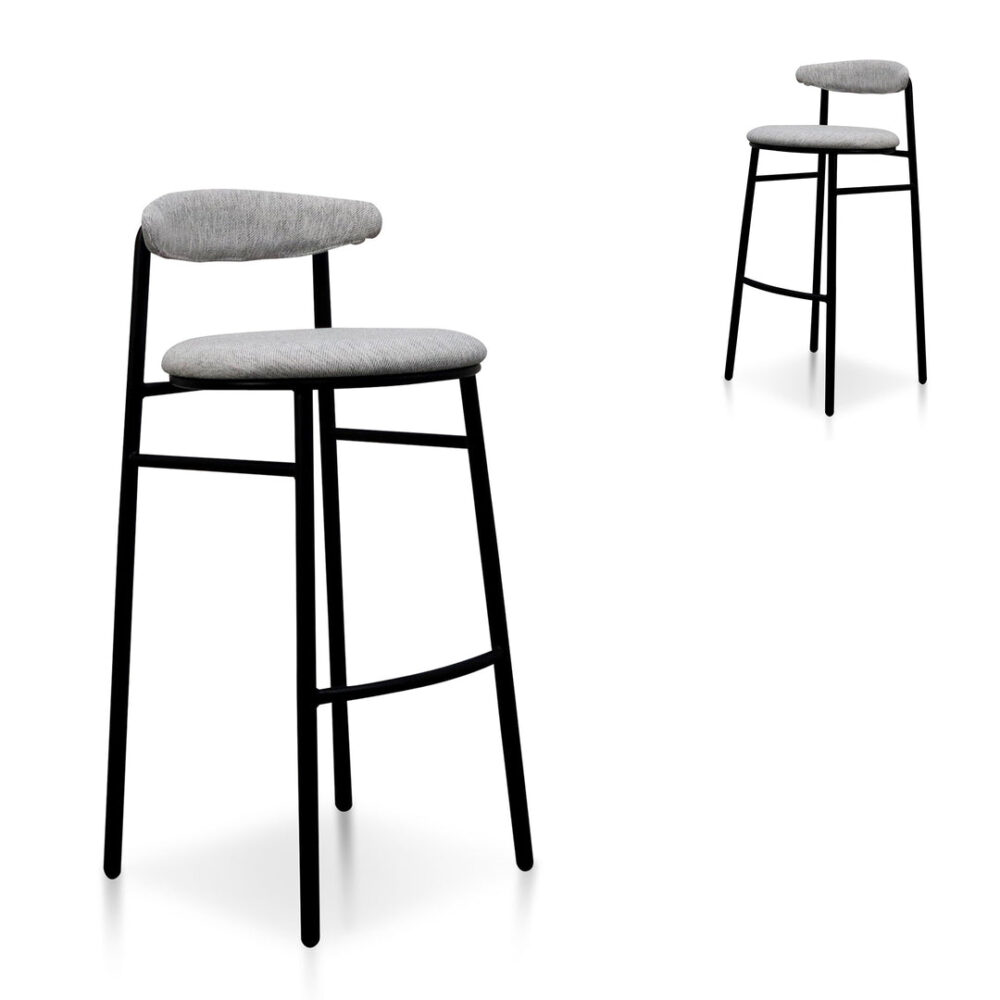 Set of 2 -Oneal 65cm Fabric Bar Stool - Silver Grey and Black Legs