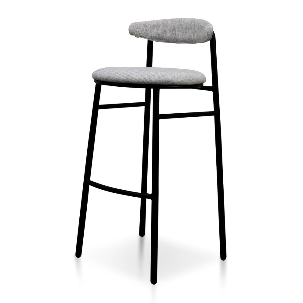 Set of 2 -Oneal 65cm Fabric Bar Stool - Silver Grey and Black Legs - Image 2