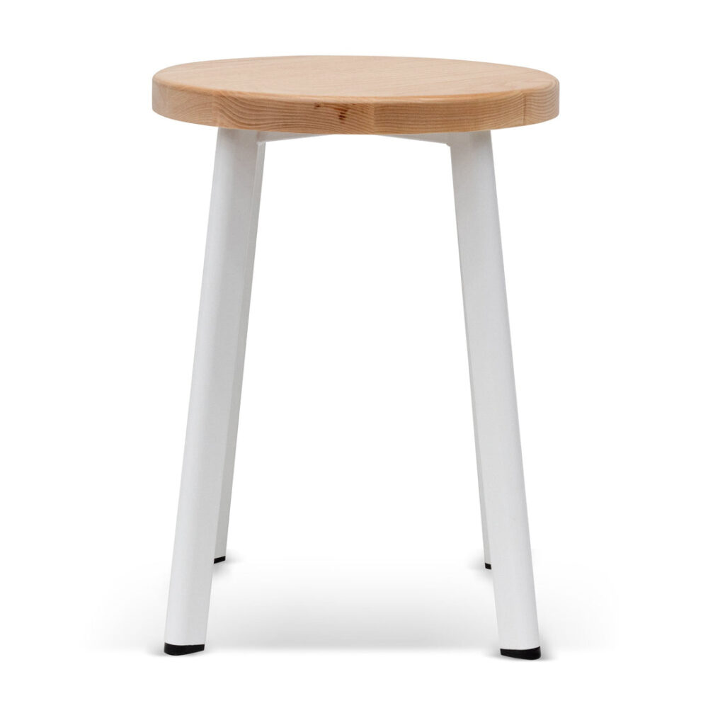 Set of 2 - James 46cm Natural Wooden Seat Low Stool - White Legs - Image 3
