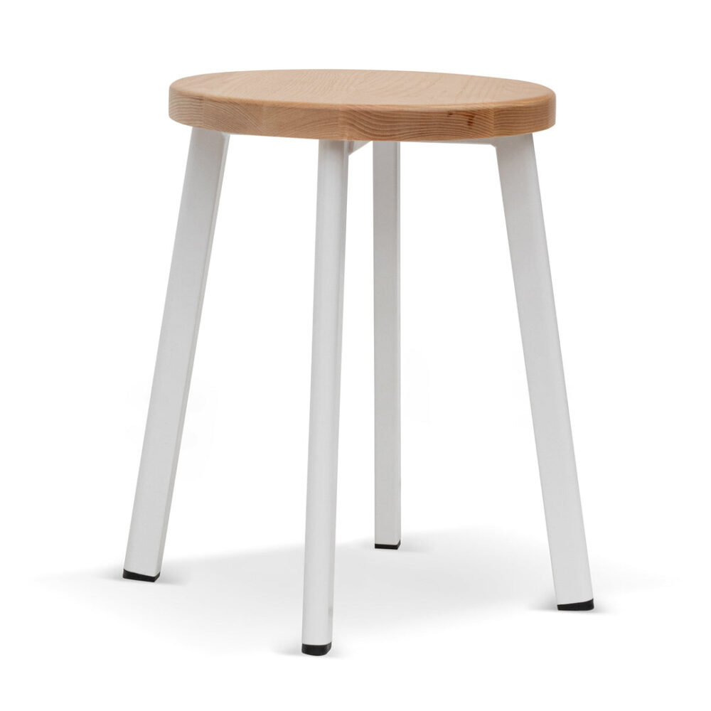Set of 2 - James 46cm Natural Wooden Seat Low Stool - White Legs - Image 2