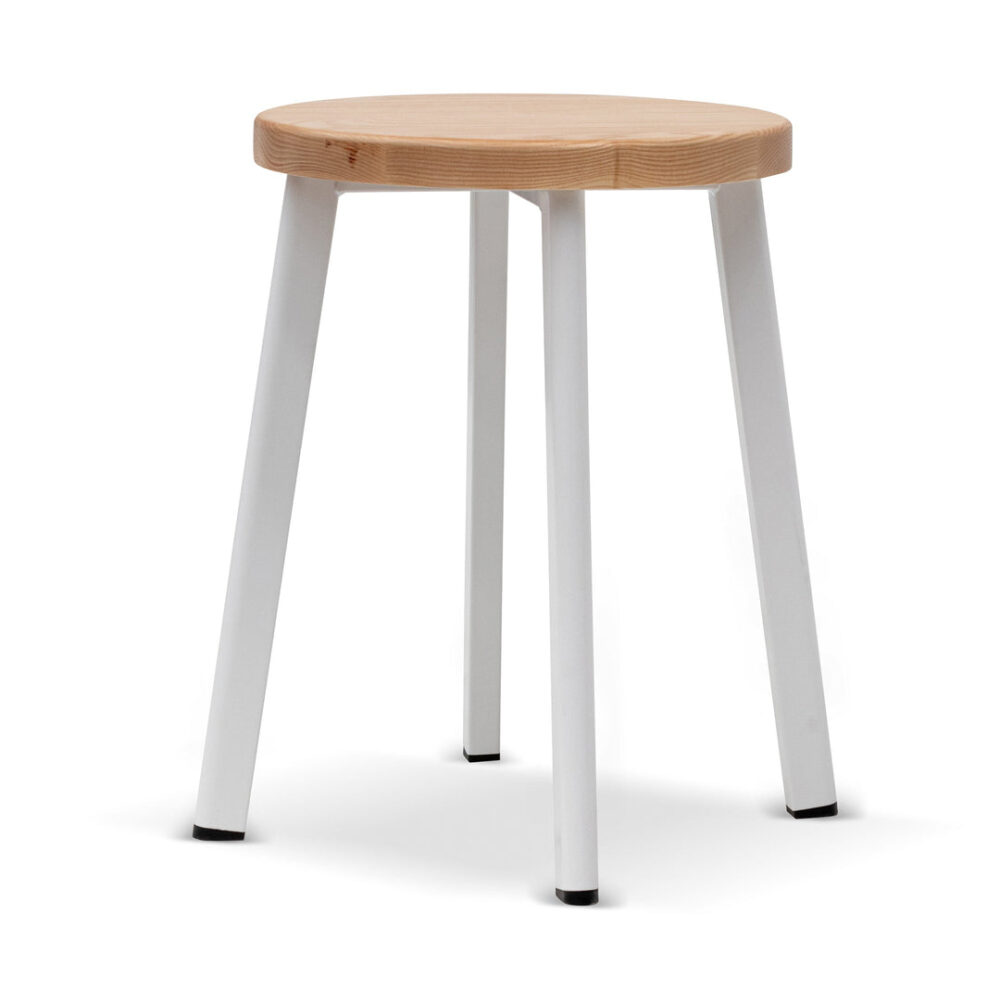Set of 2 - James 46cm Natural Wooden Seat Low Stool - White Legs - Image 4
