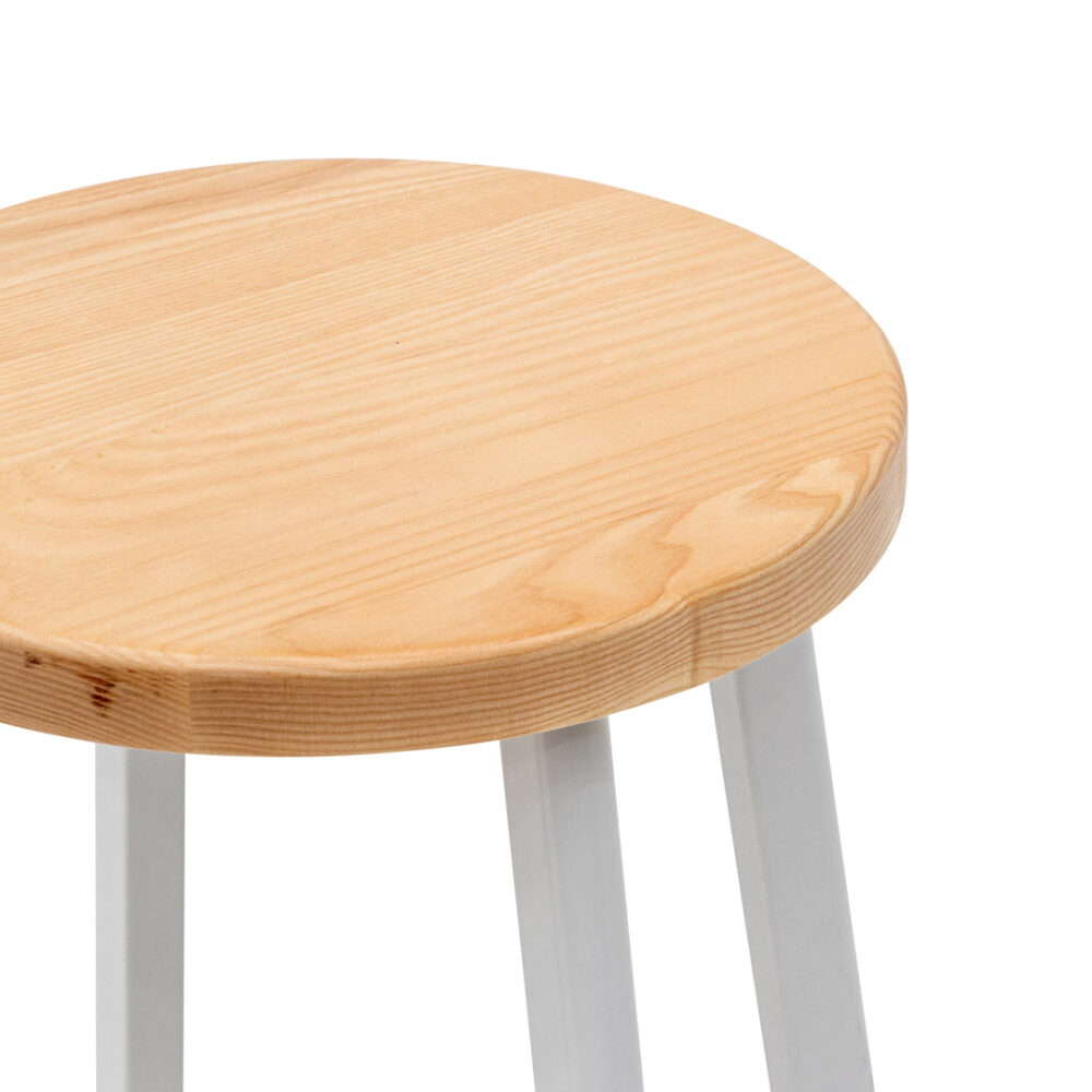 Set of 2 - James 46cm Natural Wooden Seat Low Stool - White Legs - Image 5