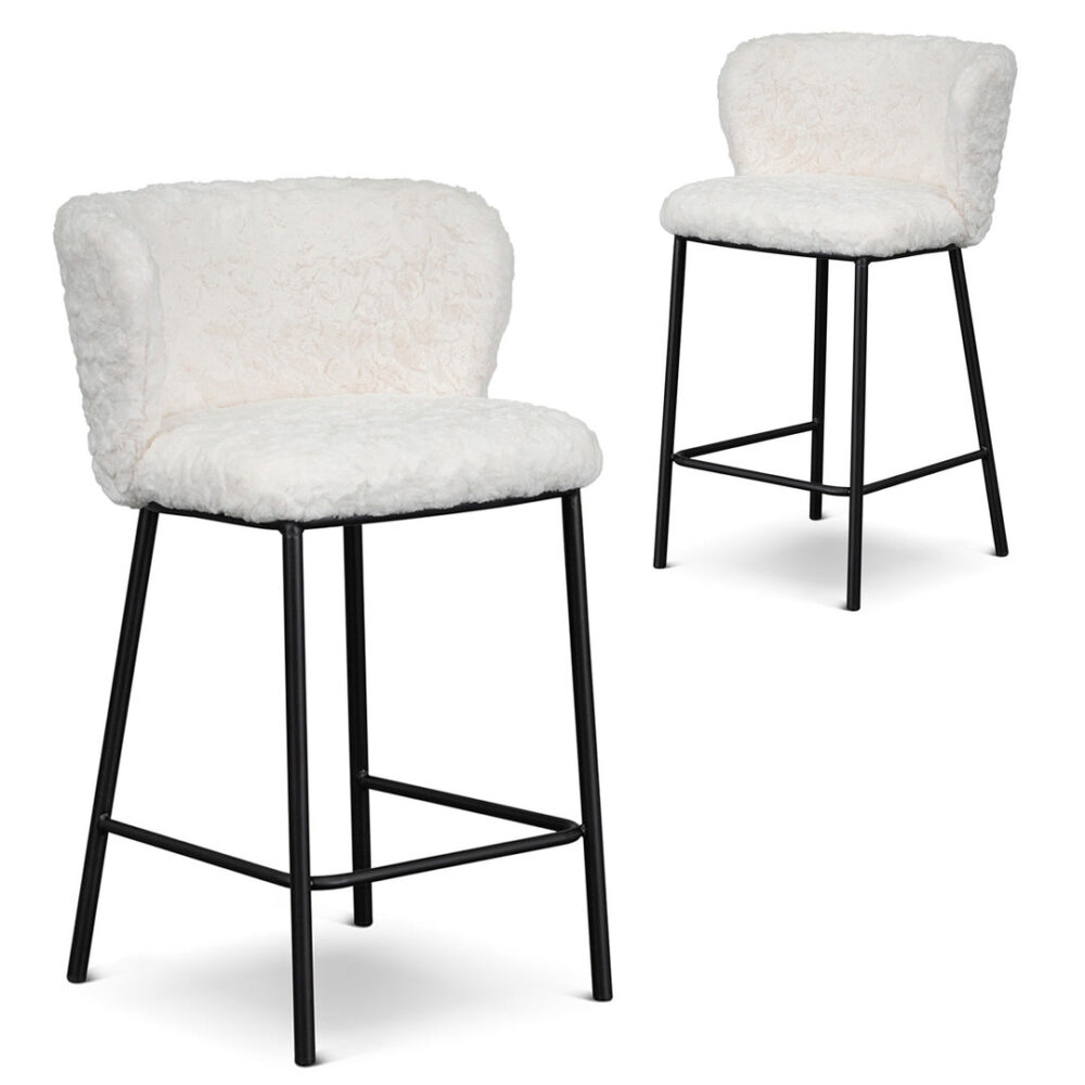 Set of 2 - Flossie 65cm Fabric Bar Stool - Cloud Fur