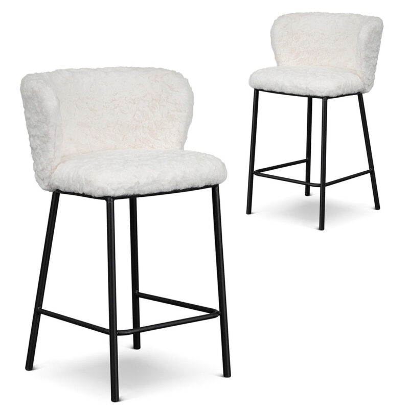 Set of 2 - Flossie 65cm Fabric Bar Stool - Cloud Fur