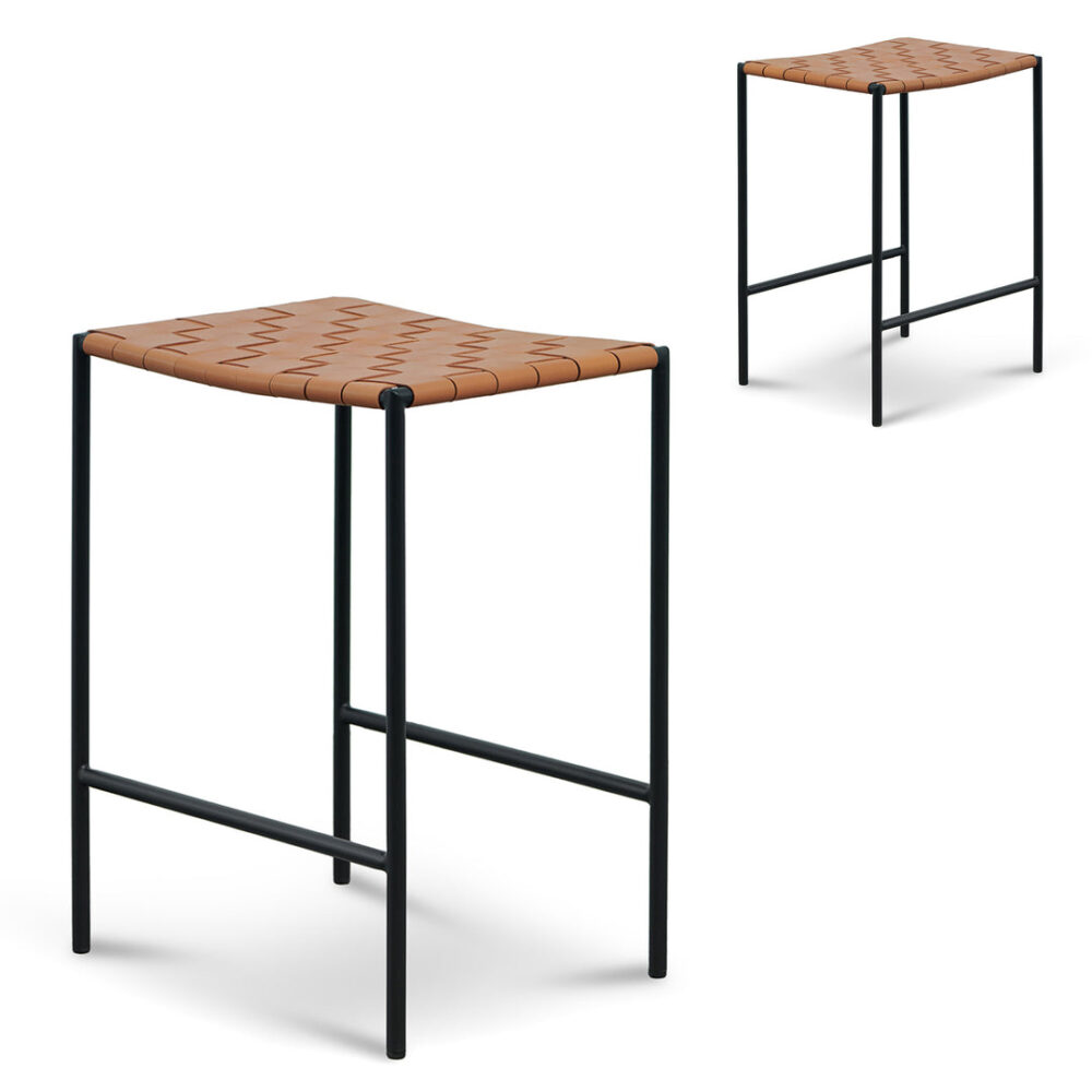 Set of 2 - Anika Black Frame Bar stool - Tan