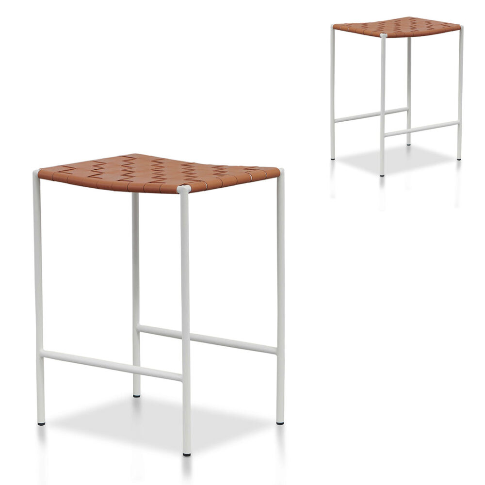 Set of 2 - Anika White Frame Bar stool - Tan