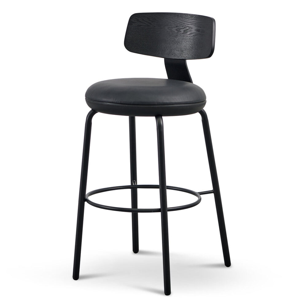Martino 65cm Bar Stool - Full Black - Image 4