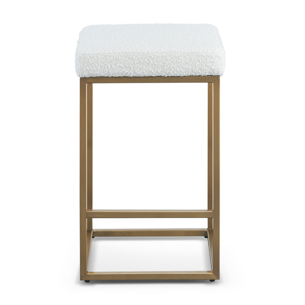Adela Ivory White Boucle Bar Stool - Brushed Gold Base - Image 2