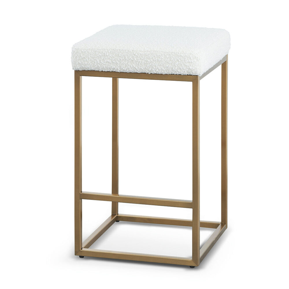 Adela Ivory White Boucle Bar Stool - Brushed Gold Base
