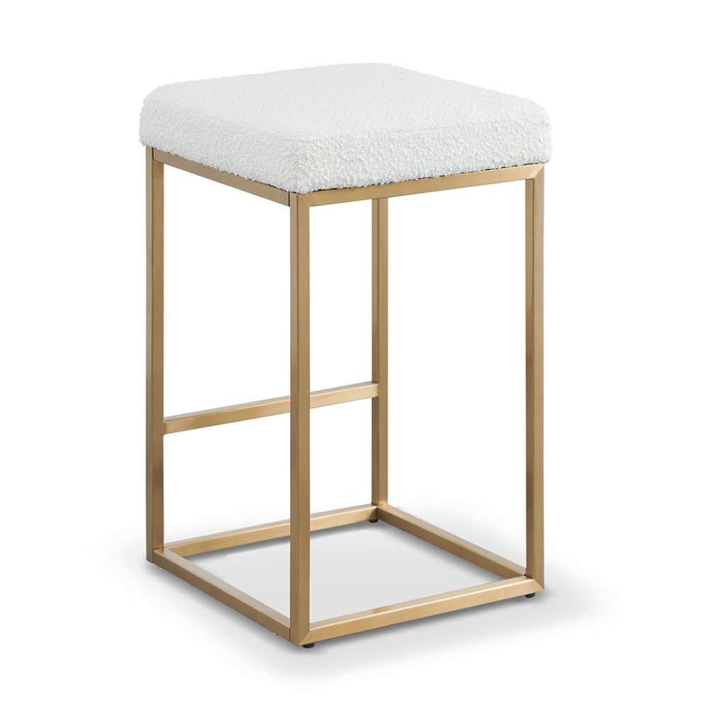 Adela Ivory White Boucle Bar Stool - Brushed Gold Base - Image 6