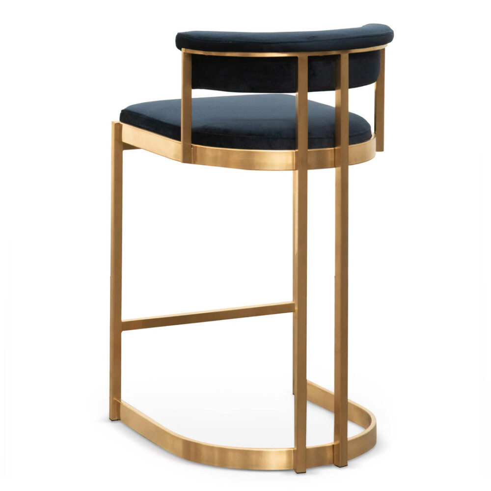 Adela Indigo Velvet Bar Stool - Golden Base - Image 6