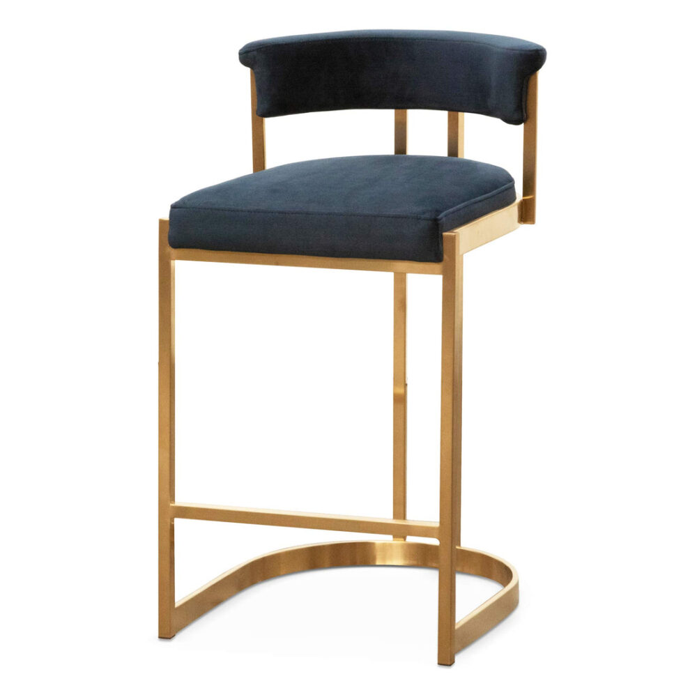 Adela Indigo Velvet Bar Stool - Golden Base - Image 3