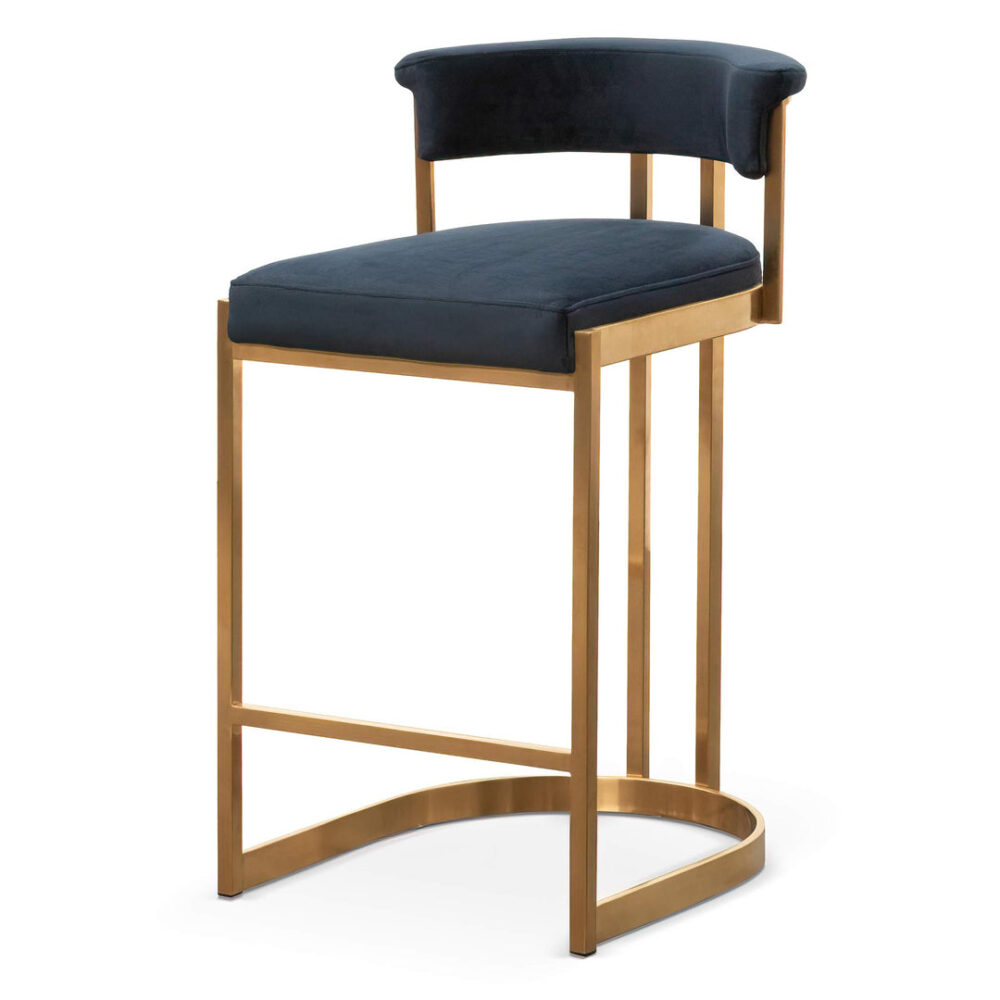 Adela Indigo Velvet Bar Stool - Golden Base - Image 4
