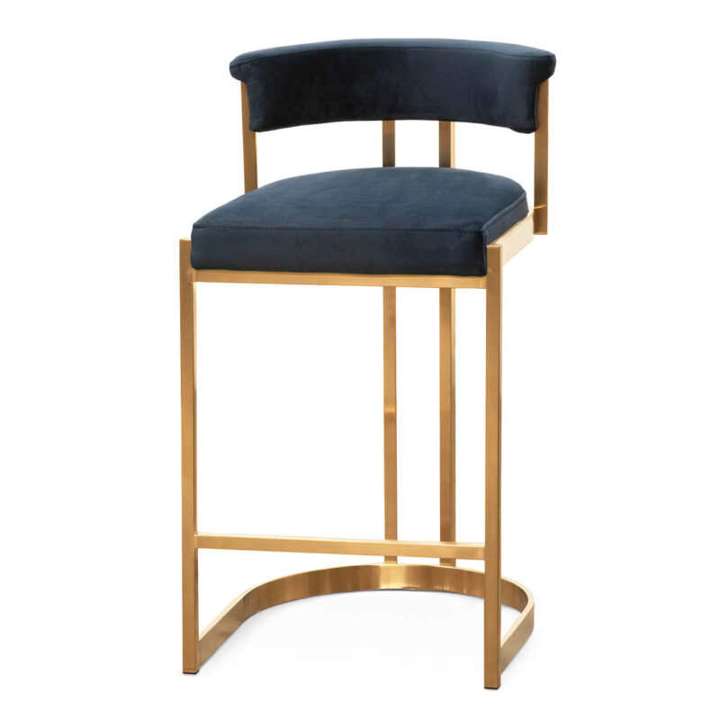 Adela Indigo Velvet Bar Stool - Golden Base