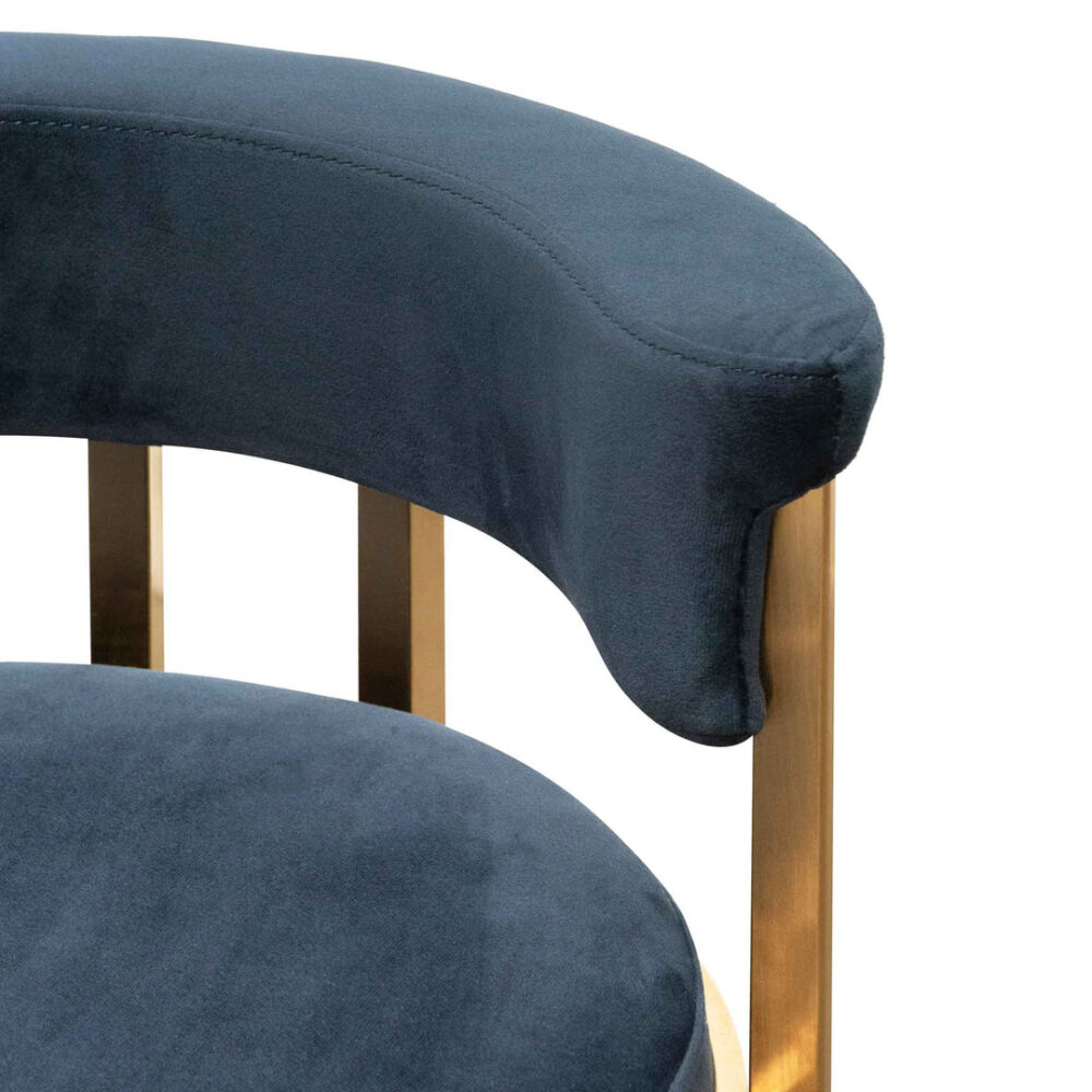 Adela Indigo Velvet Bar Stool - Golden Base - Image 7